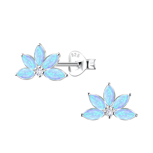 Wholesale Sterling Silver Geometric Opal Ear Studs - JD23652 Wholesale Sterling Silver Geometric Opal Ear Studs - JD23652