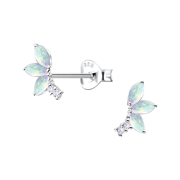 Wholesale Sterling Silver Geometric Opal Ear Studs - JD23657 Wholesale Sterling Silver Geometric Opal Ear Studs - JD23657