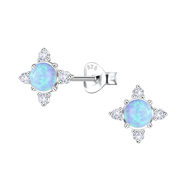Wholesale Sterling Silver Geometric Opal Ear Studs - JD23672 Wholesale Sterling Silver Geometric Opal Ear Studs - JD23672