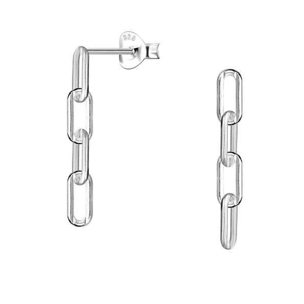 Wholesale Sterling Silver Square Paperclip Chain Ear Studs - JD24448