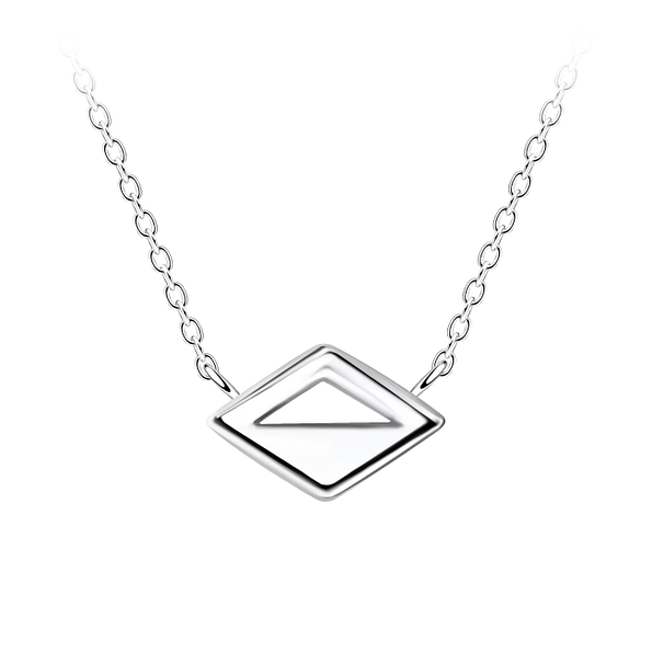 Wholesale Sterling Silver Diamond Shaped Necklace - JD24179 Wholesale Sterling Silver Diamond Shaped Necklace - JD24179