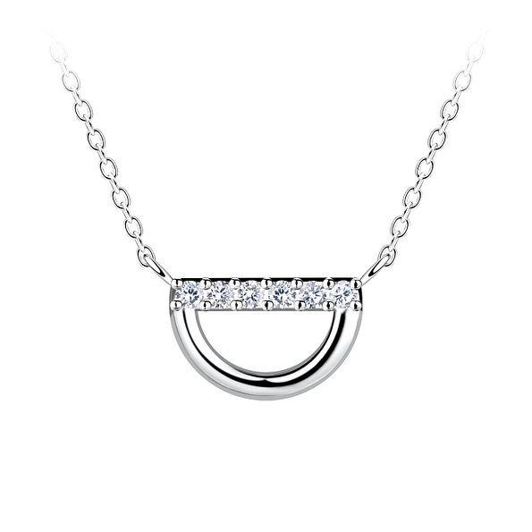 Wholesale Sterling Silver Semi Circle Necklace - JD24147 Wholesale Sterling Silver Semi Circle Necklace - JD24147