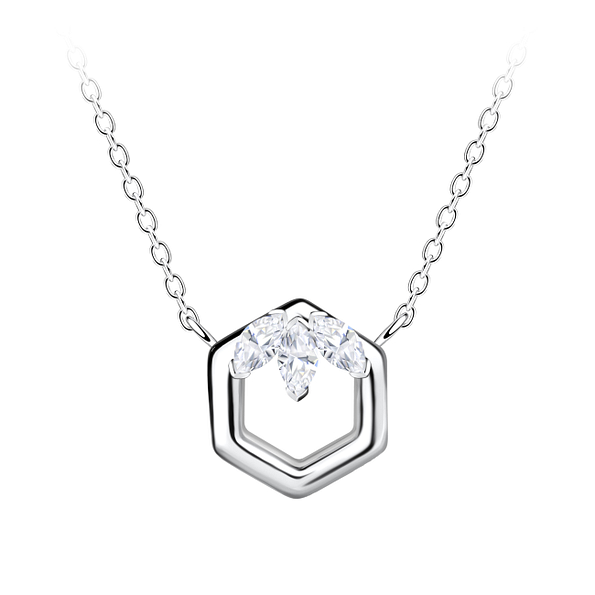 Wholesale Sterling Silver Hexagon Necklace - JD24151 Wholesale Sterling Silver Hexagon Necklace - JD24151