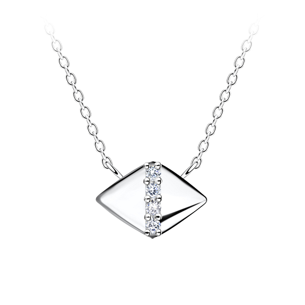 Wholesale Sterling Silver Diamond Shaped Necklace - JD24156 Wholesale Sterling Silver Diamond Shaped Necklace - JD24156