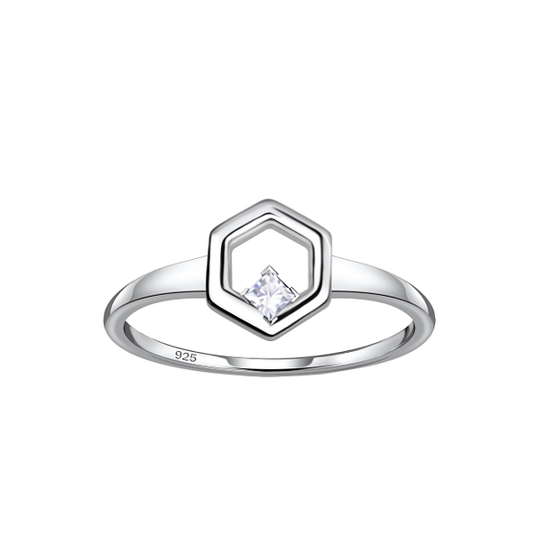 Wholesale Sterling Silver Hexagon Ring - JD24114 Wholesale Sterling Silver Hexagon Ring - JD24114