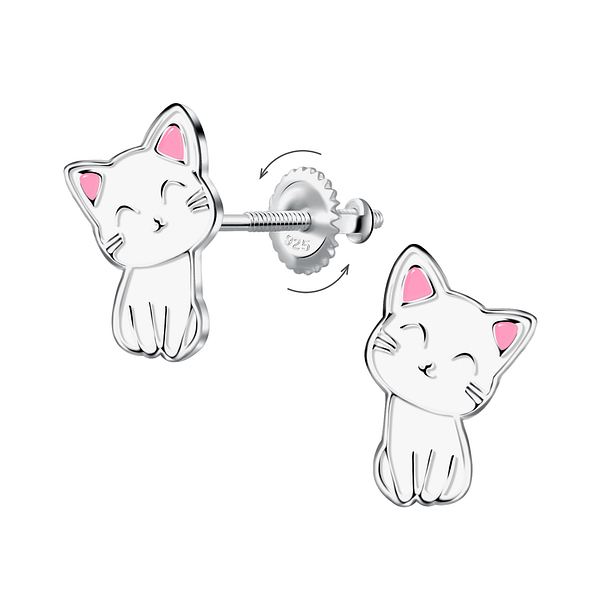 Wholesale Sterling Silver Cat Screw Back Ear Studs - JD24025