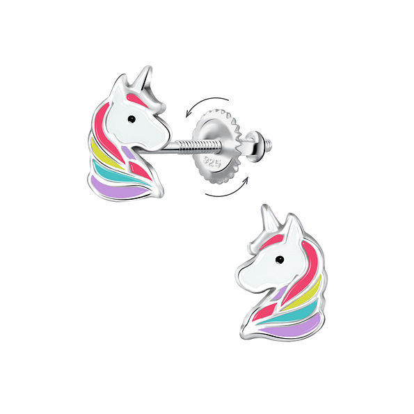 Wholesale Sterling Silver Unicorn Screw Back Ear Studs - JD24022