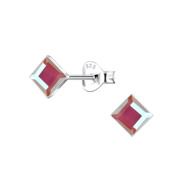 Wholesale 4mm Square Crystal Sterling Silver Ear Studs - JD24735