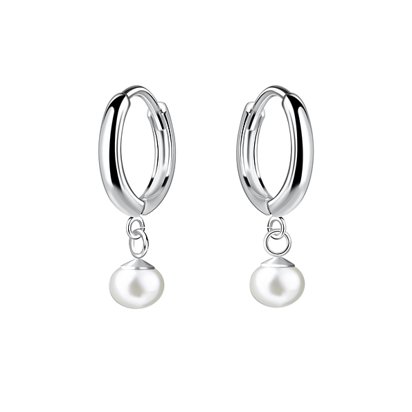Wholesale Sterling Silver Huggie Earrings with 4mm Freshwater Pearl - JD25140 Wholesale Sterling Silver Huggie Earrings with 4mm Freshwater Pearl - JD25140