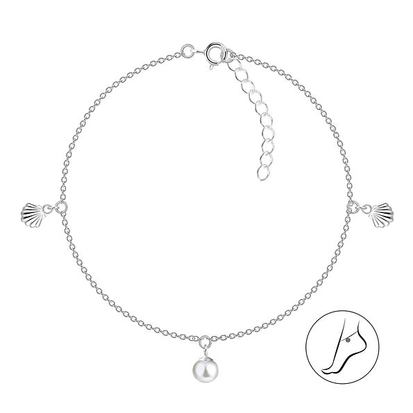 Wholesale Sterling Silver Shell Anklet with 6mm Pearl - JD25145
