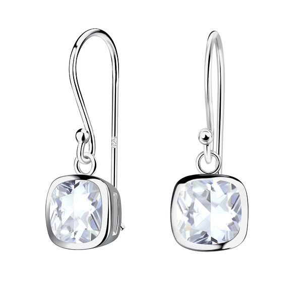 Wholesale 6mm Cushion Cubic Zirconia Sterling Silver Earrings - JD23956 Wholesale 6mm Cushion Cubic Zirconia Sterling Silver Earrings - JD23956