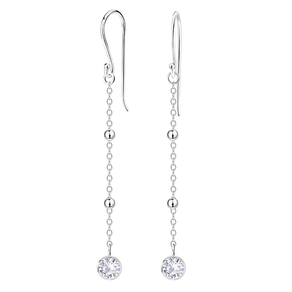 Wholesale Sterling Silver Satellite Chain with Single Stone Earrings - JD25135