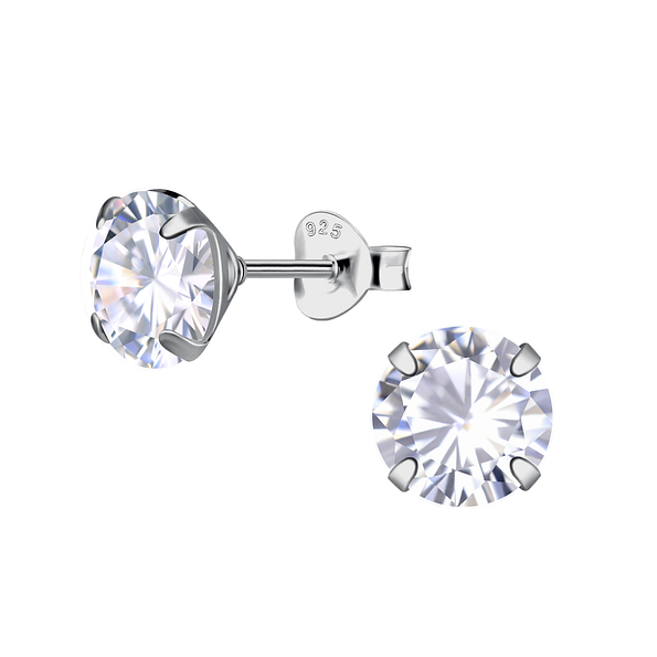 Wholesale 7mm Round Cubic Zirconia Sterling Silver Ear Studs - JD24210