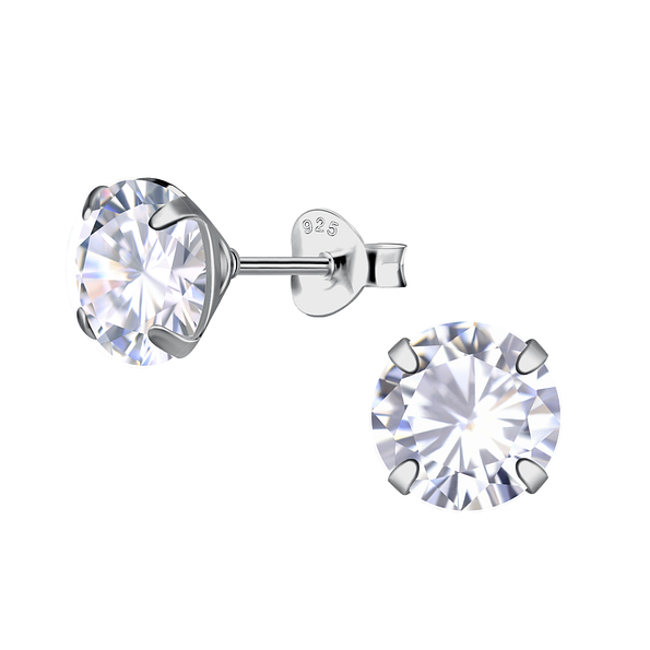 Wholesale 8mm Round Cubic Zirconia Sterling Silver Ear Studs - JD24211