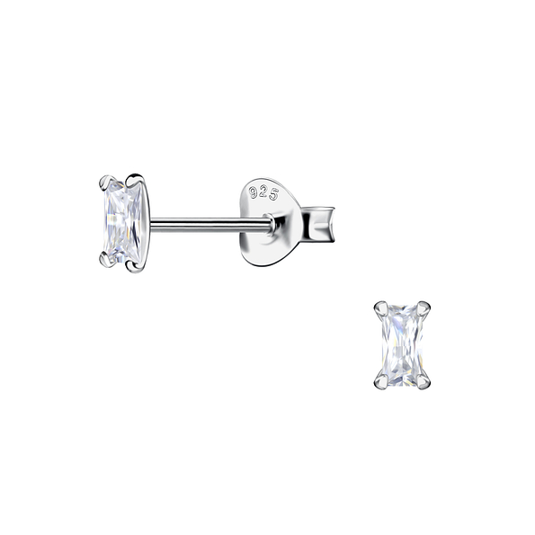 Wholesale 2x4mm Baguette Cubic zirconia Sterling Silver Ear Studs - JD23951