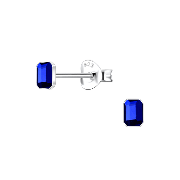 Wholesale 2.5x4mm Rectangle Cushion Crystal Sterling Silver Ear Studs - JD24729