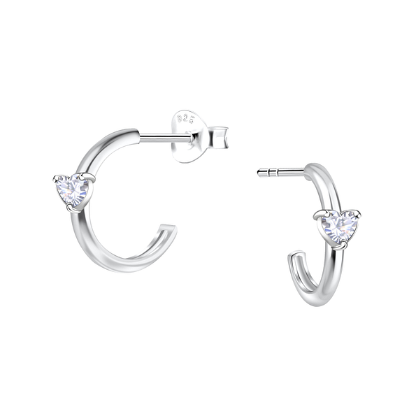 Wholesale Sterling Silver Heart Half Hoop Ear Studs - JD24893 Wholesale Sterling Silver Heart Half Hoop Ear Studs - JD24893