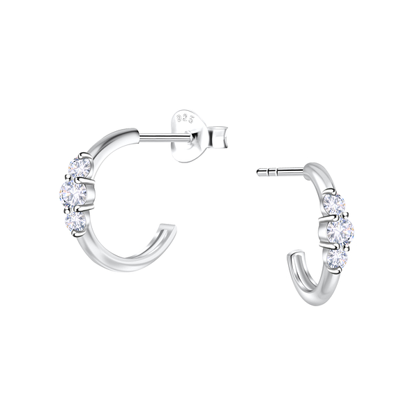 Wholesale Sterling Silver Geometric Half Hoop Ear Studs - JD24894