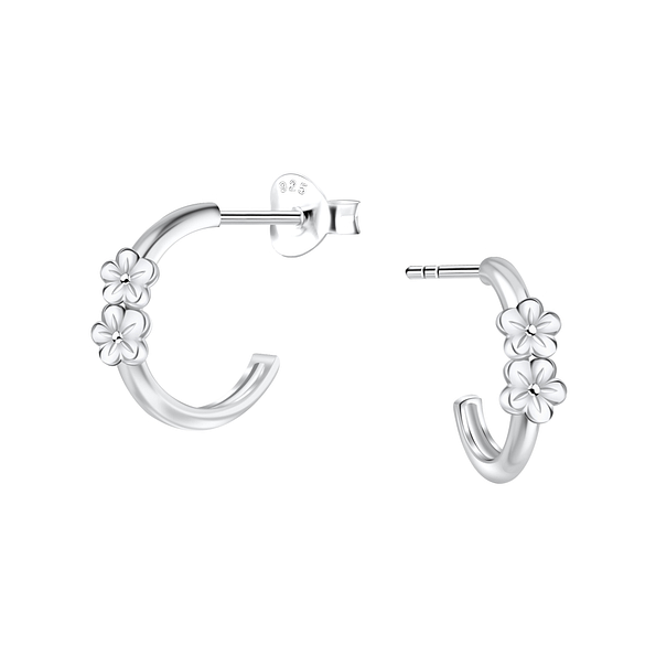 Wholesale Sterling Silver Flower Half Hoop Ear Studs - JD24898 Wholesale Sterling Silver Flower Half Hoop Ear Studs - JD24898