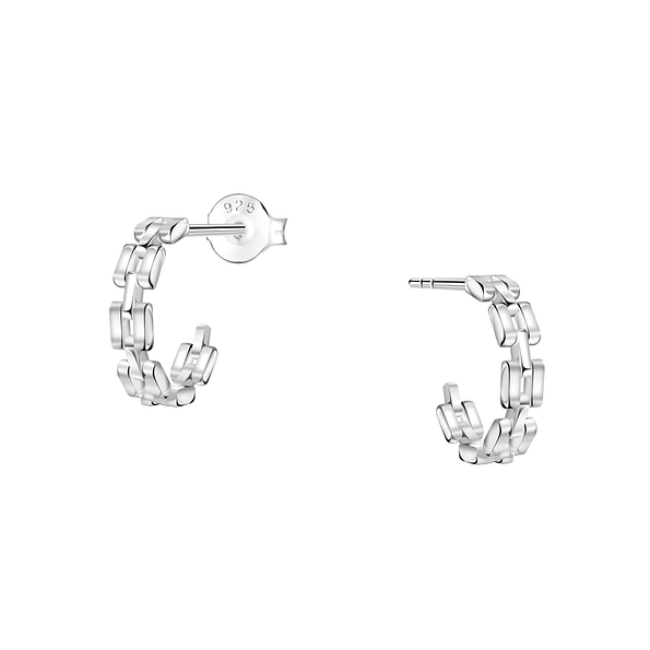 Wholesale Sterling Silver Chain Link Half Hoop Ear Studs - JD24915 Wholesale Sterling Silver Chain Link Half Hoop Ear Studs - JD24915