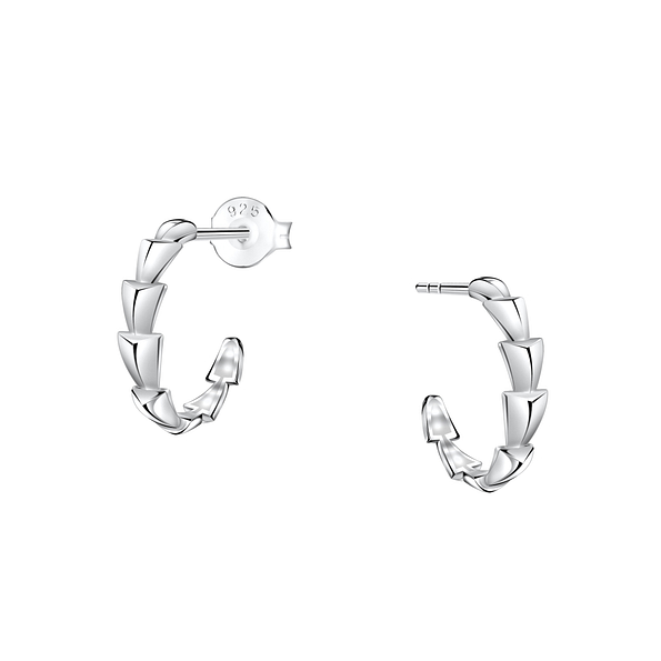 Wholesale Sterling Silver Patterned Half Hoop Ear Studs - JD24925 Wholesale Sterling Silver Patterned Half Hoop Ear Studs - JD24925