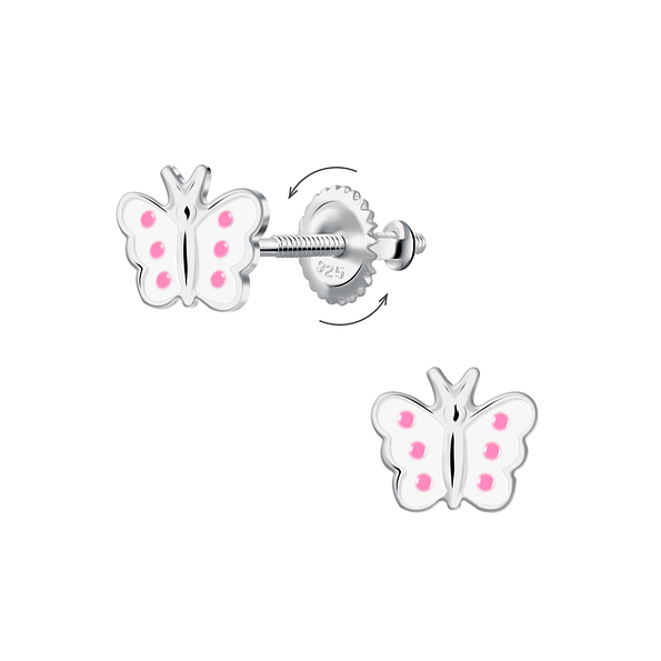 Wholesale Sterling Silver Butterfly Screw Back Ear Studs - JD24020