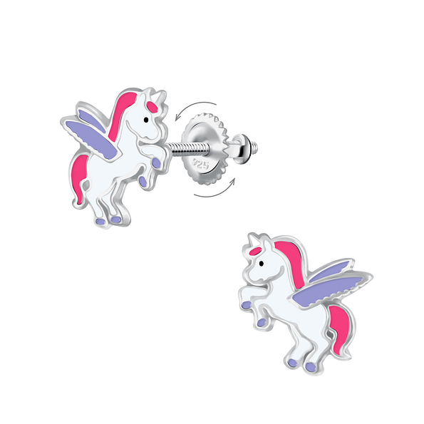 Wholesale Sterling Silver Winged Unicorn Screw Back Ear Studs - JD24021