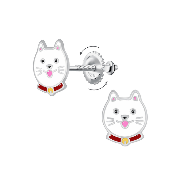 Wholesale Sterling Silver Cat Screw Back Ear Studs - JD24024