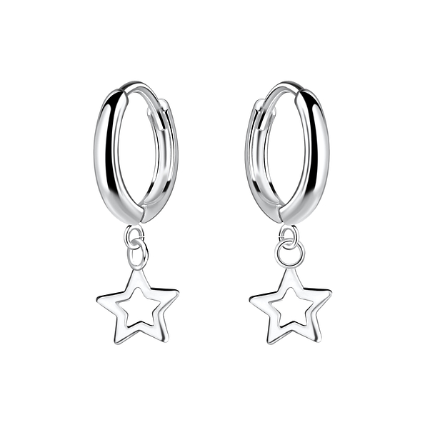 Wholesale Sterling Silver Star Charm Huggie Earrings - JD25137 Wholesale Sterling Silver Star Charm Huggie Earrings - JD25137
