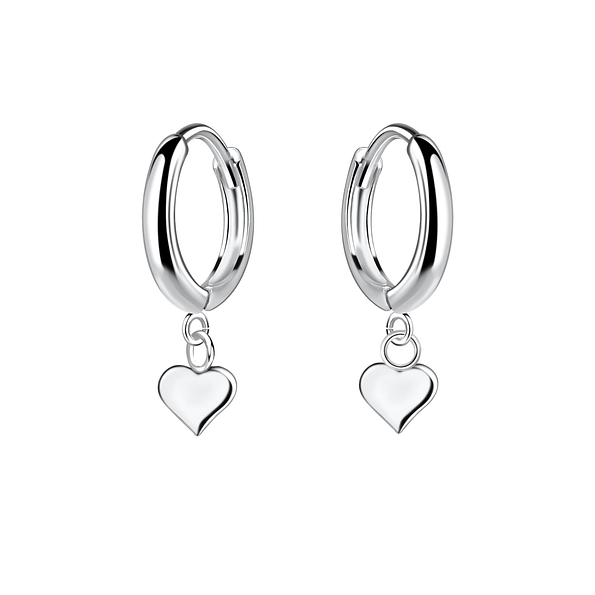 Wholesale Sterling Silver Heart Charm Huggie Earrings - JD25139 Wholesale Sterling Silver Heart Charm Huggie Earrings - JD25139