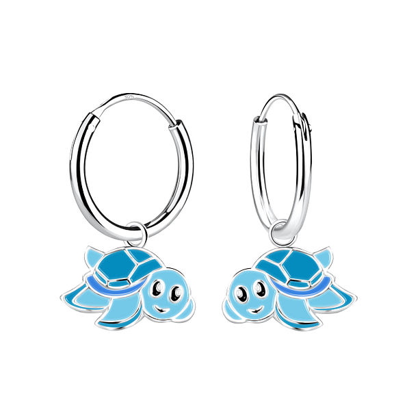 Wholesale Sterling Silver Turtle Charm Ear Hoops - JD12899