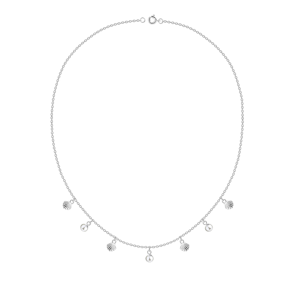 Wholesale Sterling Silver Shell Necklace with 4mm Freshwater Pearl - JD25142