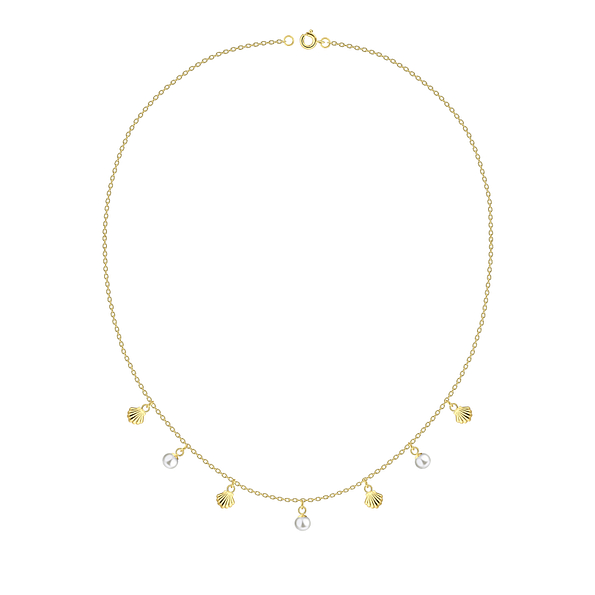 Wholesale Sterling Silver Shell Necklace with 4mm Freshwater Pearl - JD25143 Wholesale Sterling Silver Shell Necklace with 4mm Freshwater Pearl - JD25143