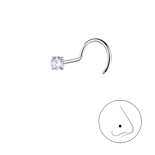 Wholesale 2.5mm Round Cubic Zirconia Sterling Silver Nose Spinner - JD25177