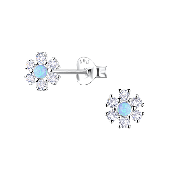 Wholesale Sterling Silver Flower Opal Ear Studs - JD23610