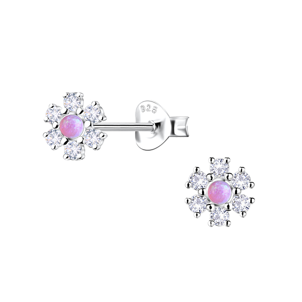 Wholesale Sterling Silver Flower Opal Ear Studs - JD23611