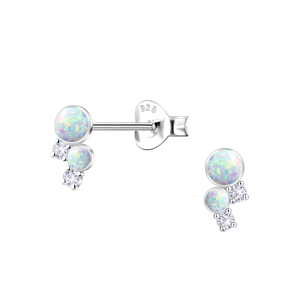 Wholesale Sterling Silver Geometric Opal Ear Studs - JD23639 Wholesale Sterling Silver Geometric Opal Ear Studs - JD23639