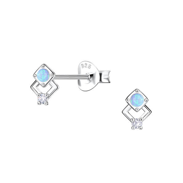 Wholesale Sterling Silver Geometric Opal Ear Studs - JD23649