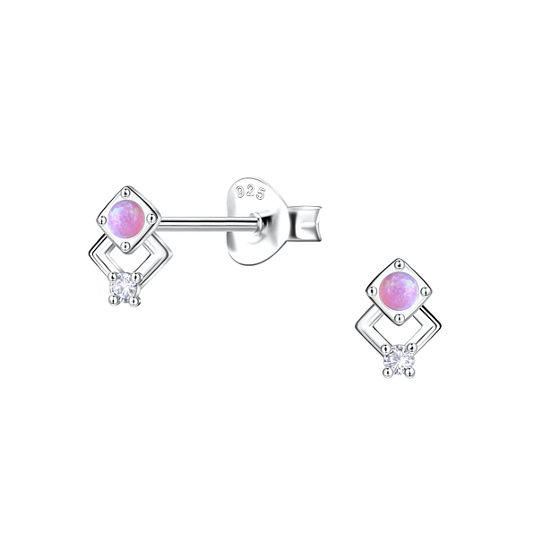 Wholesale Sterling Silver Geometric Opal Ear Studs - JD23647
