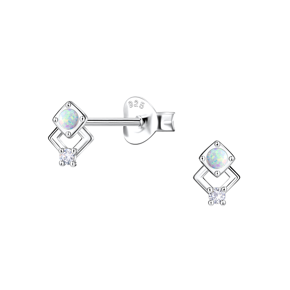 Wholesale Sterling Silver Geometric Opal Ear Studs - JD23648