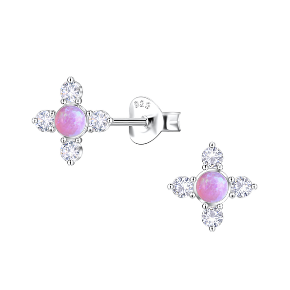 Wholesale Sterling Silver Geometric Opal Ear Studs - JD23670