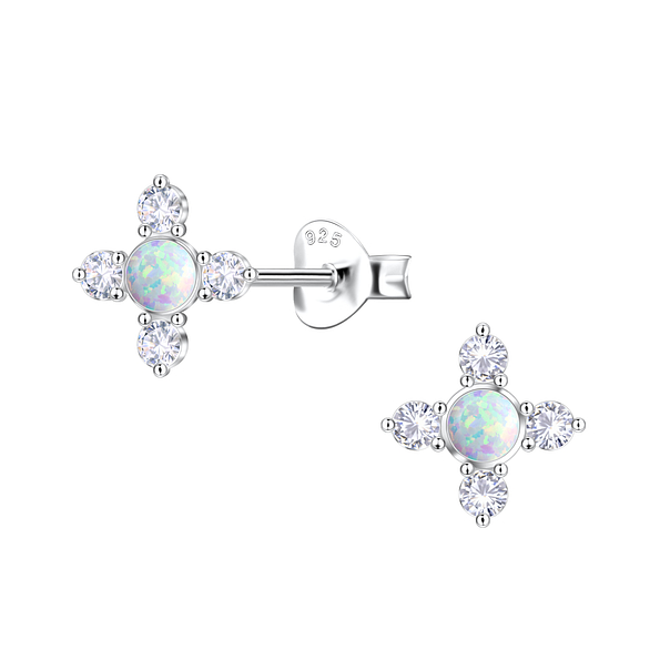 Wholesale Sterling Silver Geometric Opal Ear Studs - JD23671