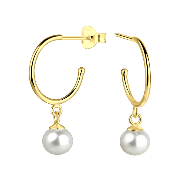 Wholesale 6mm Fresh Water Pearl Sterling Silver Half Hoop Ear Studs - JD23528