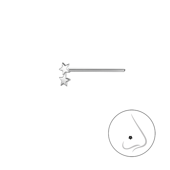 Wholesale Sterling Silver Double Star Nose Stud - JD25284