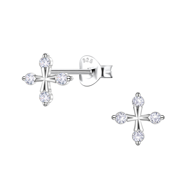 Wholesale Sterling Silver Cross Ear Studs - JD24434