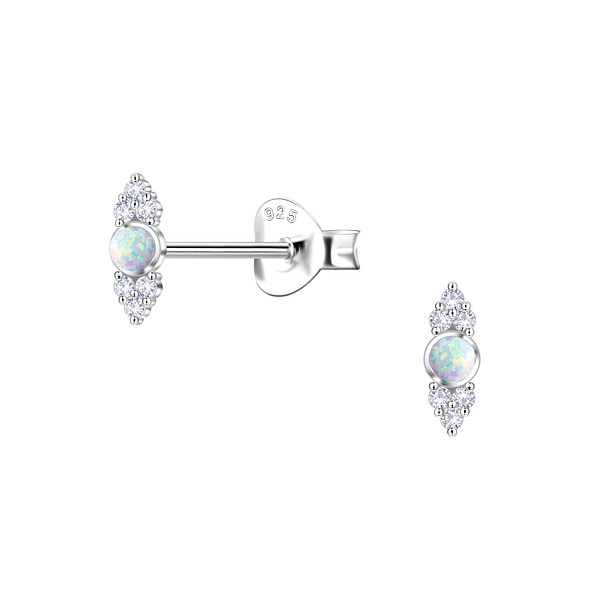 Wholesale Sterling Silver Geometric Opal Ear Studs - JD23630