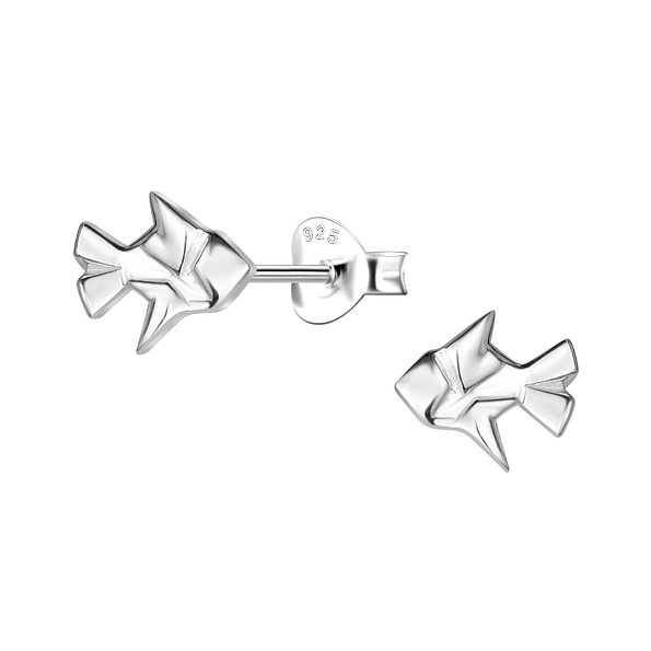 Wholesale Sterling Silver Origami Fish Ear Studs - JD24386