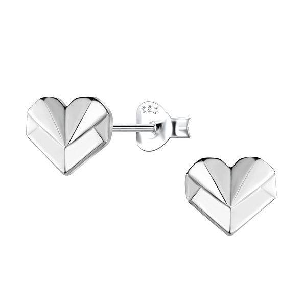 Wholesale Sterling Silver Origami Heart Ear Studs - JD24400