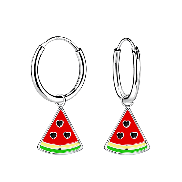 Wholesale Sterling Silver Watermelon Charm Ear Hoops - JD13550