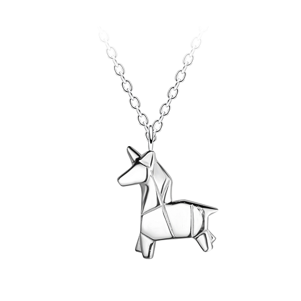 Wholesale Sterling Silver Origami Unicorn Necklace - JD24370 Wholesale Sterling Silver Origami Unicorn Necklace - JD24370